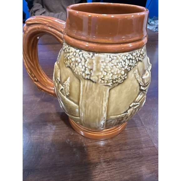 Handmade Vintage Glazed Beer Mug Stein Farm Men Drinking Trees  Detailed 1973 - Picture 3 of 8